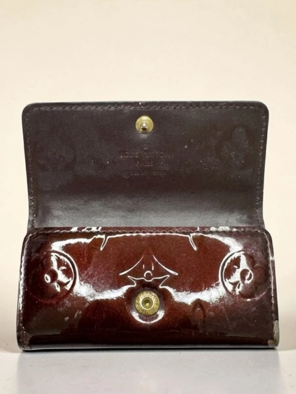 Louis Vuitton Patent Vernis Wallet in Burgundy Brown with Gold Hardware